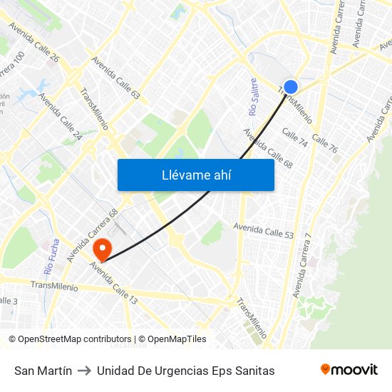 San Martín to Unidad De Urgencias Eps Sanitas map