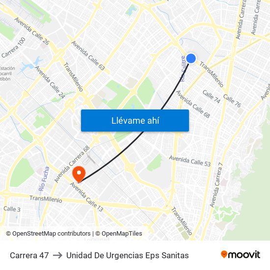 Carrera 47 to Unidad De Urgencias Eps Sanitas map