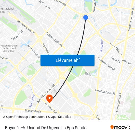 Boyacá to Unidad De Urgencias Eps Sanitas map