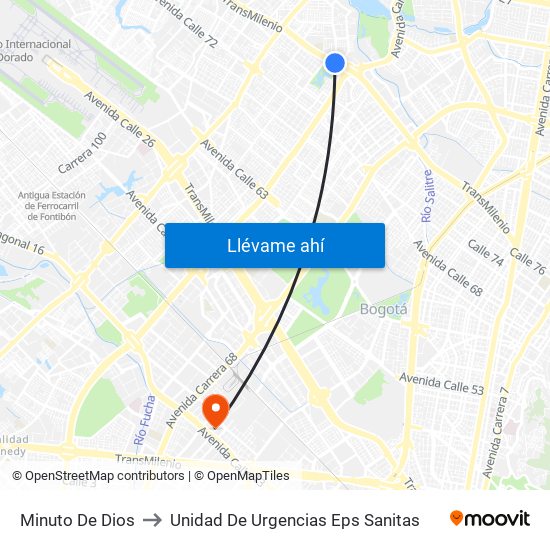 Minuto De Dios to Unidad De Urgencias Eps Sanitas map