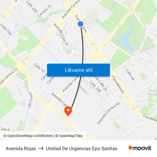 Avenida Rojas to Unidad De Urgencias Eps Sanitas map