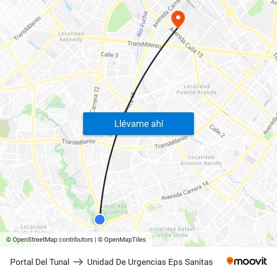 Portal Del Tunal to Unidad De Urgencias Eps Sanitas map