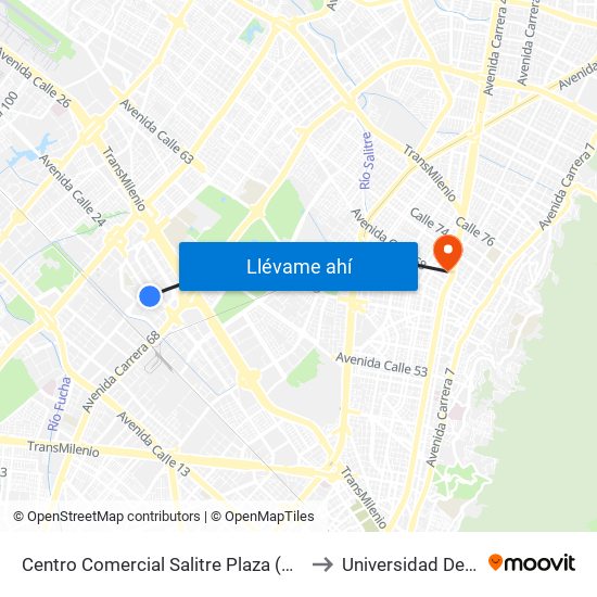 Centro Comercial Salitre Plaza (Av. La Esperanza - Kr 68b) to Universidad Del Área Andina map