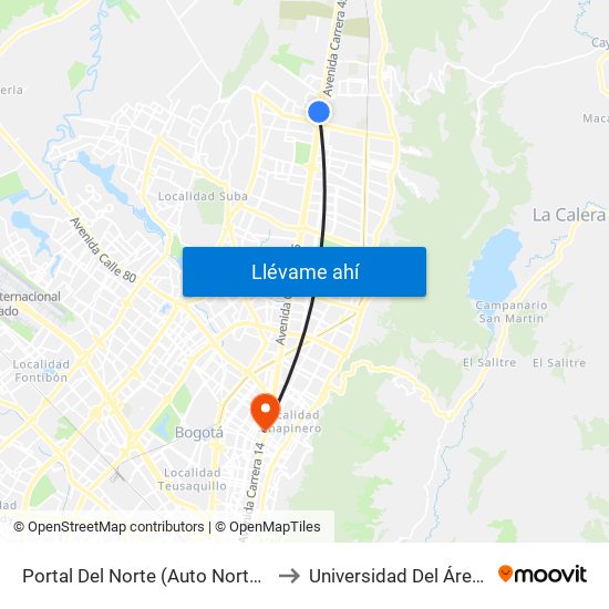 Portal Del Norte (Auto Norte - Cl 174a) to Universidad Del Área Andina map