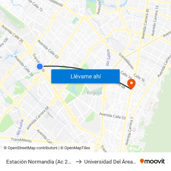 Estación Normandía (Ac 26 - Kr 74) to Universidad Del Área Andina map