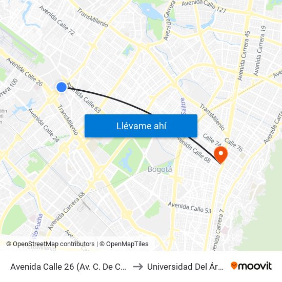 Avenida Calle 26 (Av. C. De Cali - Cl 51) (A) to Universidad Del Área Andina map