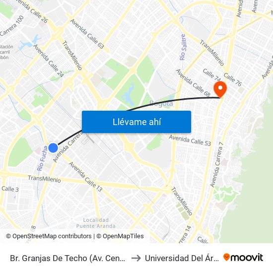 Br. Granjas De Techo (Av. Centenario - Kr 65) to Universidad Del Área Andina map