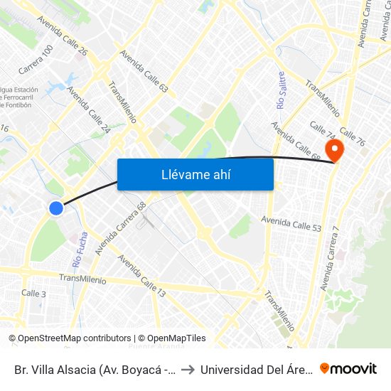 Br. Villa Alsacia (Av. Boyacá - Cl 12a) (A) to Universidad Del Área Andina map