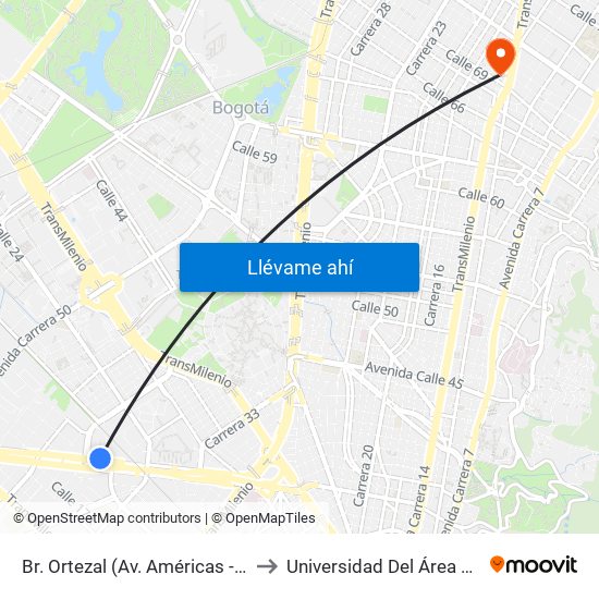 Br. Ortezal (Av. Américas - Tv 39) to Universidad Del Área Andina map