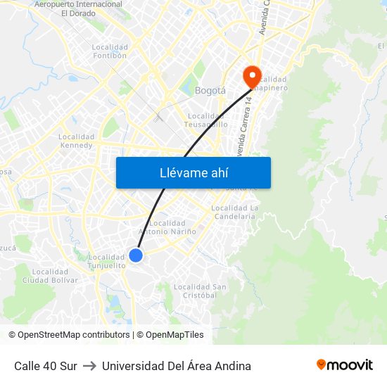 Calle 40 Sur to Universidad Del Área Andina map