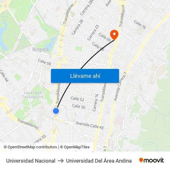 Universidad Nacional to Universidad Del Área Andina map