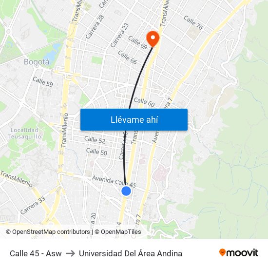 Calle 45 - Asw to Universidad Del Área Andina map