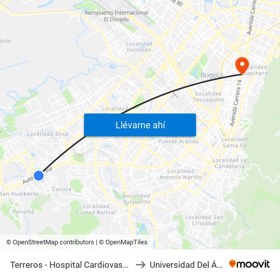 Terreros - Hospital Cardiovascular (Lado Sur) to Universidad Del Área Andina map