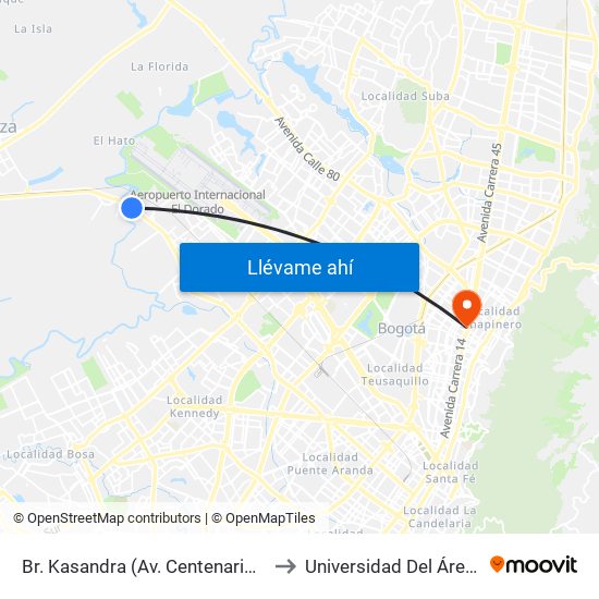 Br. Kasandra (Av. Centenario - Kr 134a) to Universidad Del Área Andina map