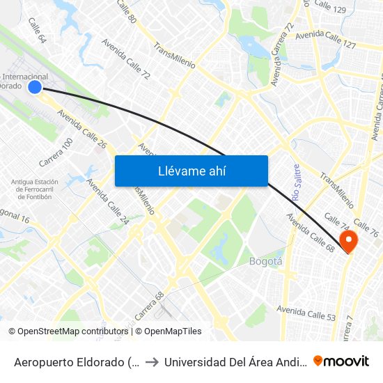 Aeropuerto Eldorado (B) to Universidad Del Área Andina map