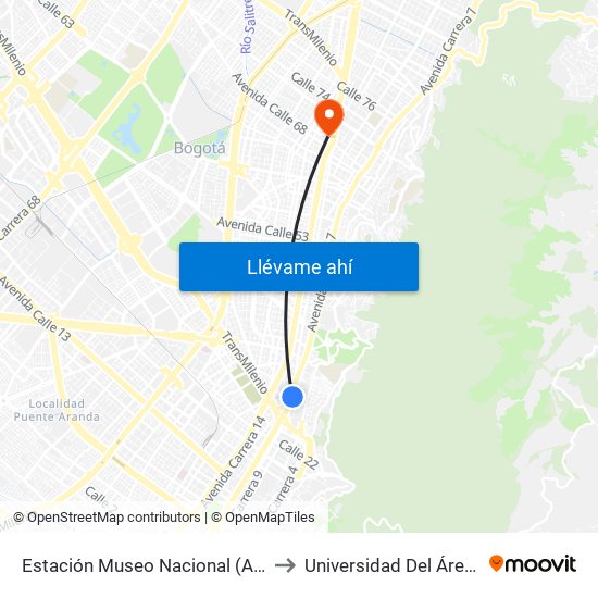 Estación Museo Nacional (Ak 7 - Cl 29) to Universidad Del Área Andina map