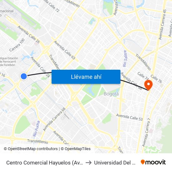 Centro Comercial Hayuelos (Av. C. De Cali - Cl 20) to Universidad Del Área Andina map