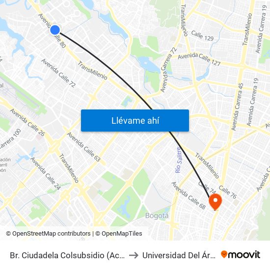 Br. Ciudadela Colsubsidio (Ac 80 - Kr 112a) to Universidad Del Área Andina map