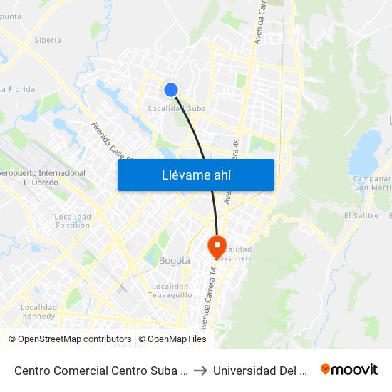 Centro Comercial Centro Suba (Av. Suba - Kr 91) to Universidad Del Área Andina map