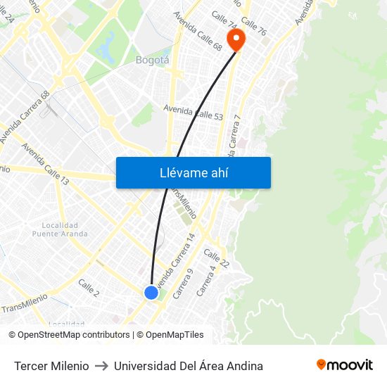 Tercer Milenio to Universidad Del Área Andina map