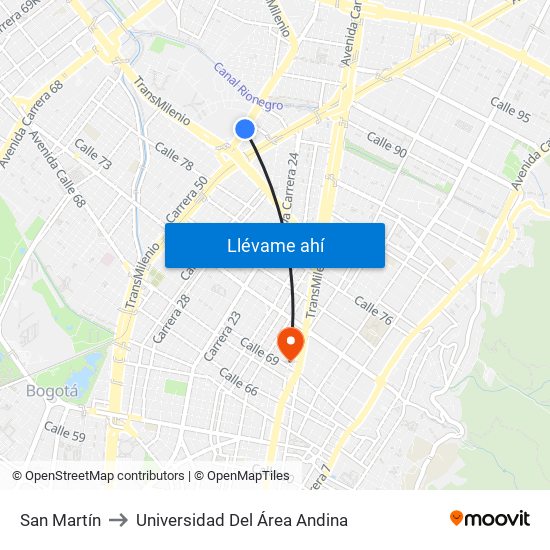 San Martín to Universidad Del Área Andina map