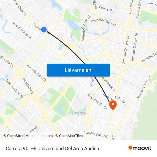 Carrera 90 to Universidad Del Área Andina map
