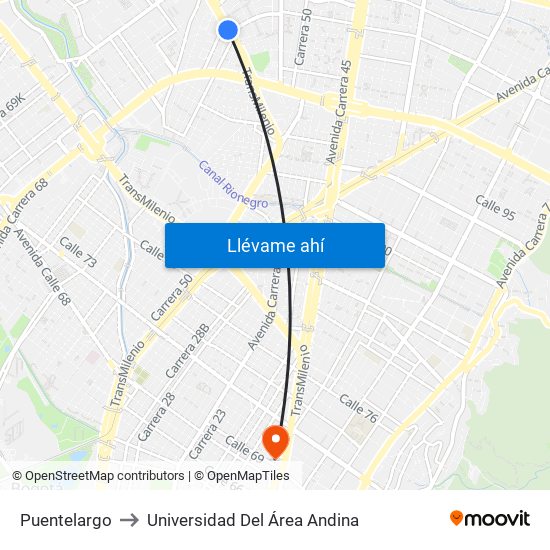 Puentelargo to Universidad Del Área Andina map