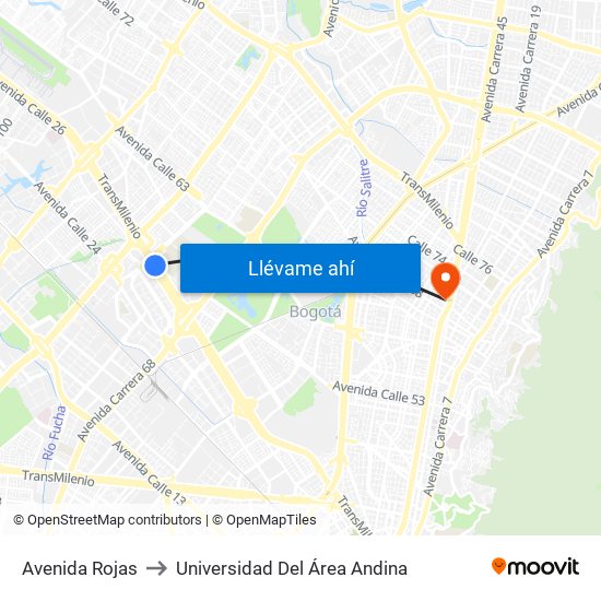 Avenida Rojas to Universidad Del Área Andina map