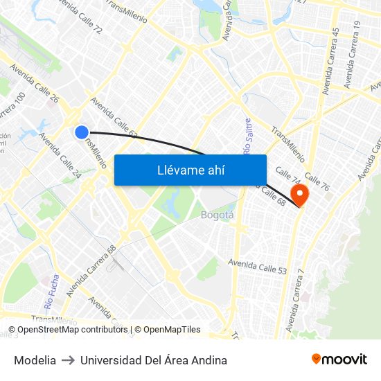 Modelia to Universidad Del Área Andina map