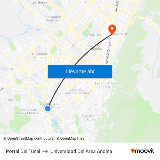 Portal Del Tunal to Universidad Del Área Andina map