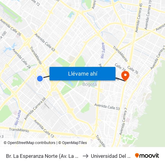 Br. La Esperanza Norte (Av. La Esperanza - Kr 69d) to Universidad Del Área Andina map
