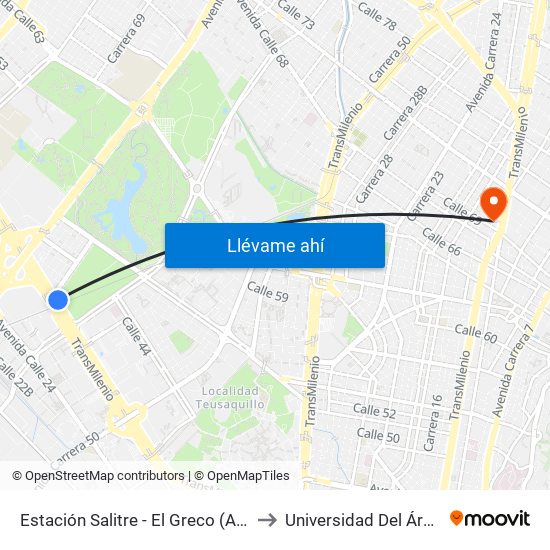 Estación Salitre - El Greco (Ac 26 - Ak 68) to Universidad Del Área Andina map
