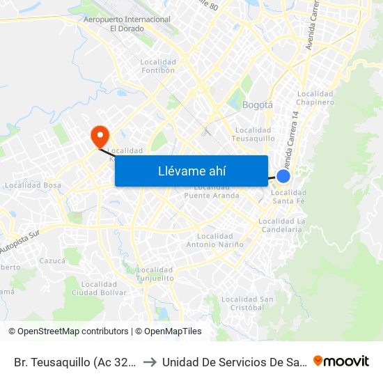 Br. Teusaquillo (Ac 32 - Av. Caracas) to Unidad De Servicios De Salud Patio Bonito map