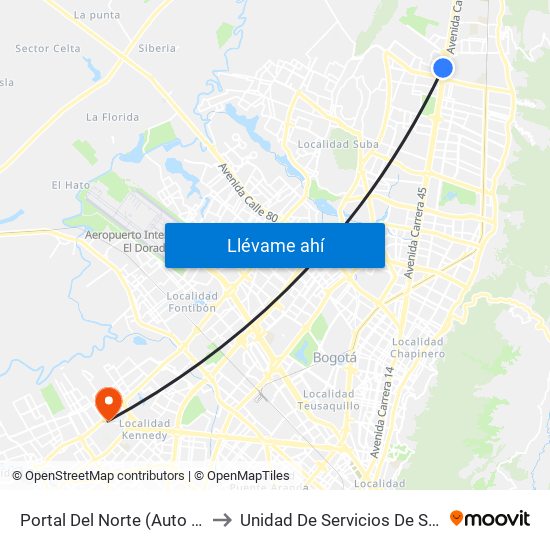 Portal Del Norte (Auto Norte - Cl 174a) to Unidad De Servicios De Salud Patio Bonito map