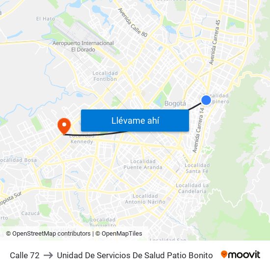 Calle 72 to Unidad De Servicios De Salud Patio Bonito map