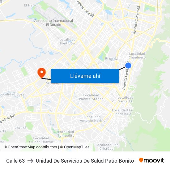 Calle 63 to Unidad De Servicios De Salud Patio Bonito map