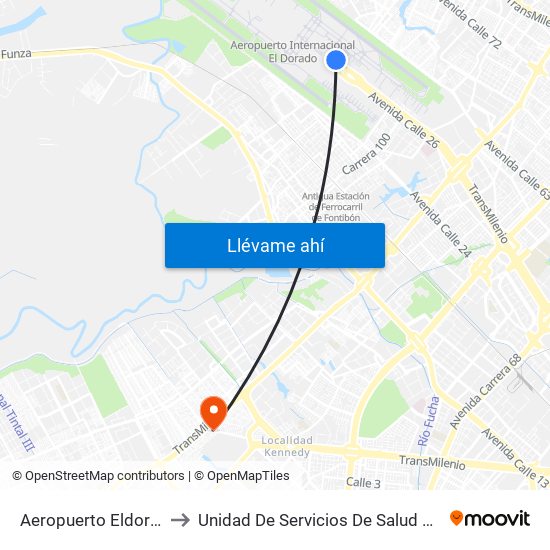 Aeropuerto Eldorado (B) to Unidad De Servicios De Salud Patio Bonito map