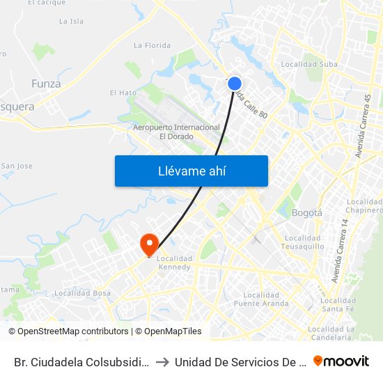 Br. Ciudadela Colsubsidio (Ac 80 - Kr 112a) to Unidad De Servicios De Salud Patio Bonito map