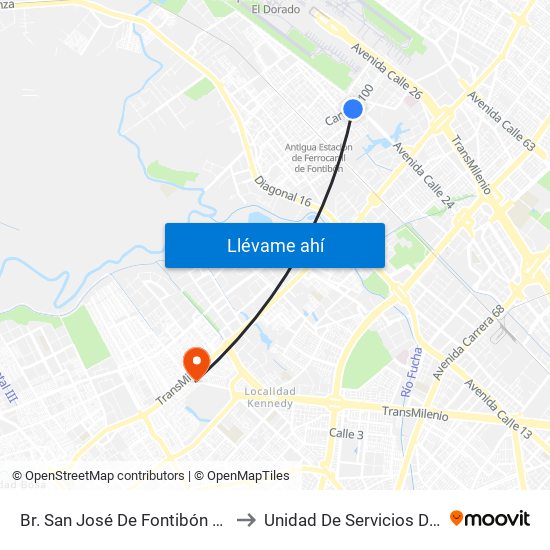 Br. San José De Fontibón (Kr 100 - Av. Esperanza) to Unidad De Servicios De Salud Patio Bonito map