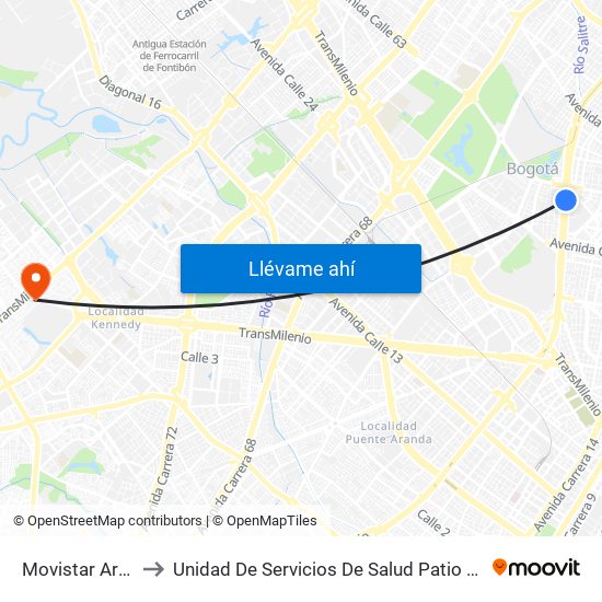 Movistar Arena to Unidad De Servicios De Salud Patio Bonito map