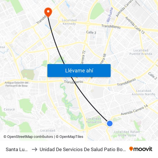 Santa Lucía to Unidad De Servicios De Salud Patio Bonito map