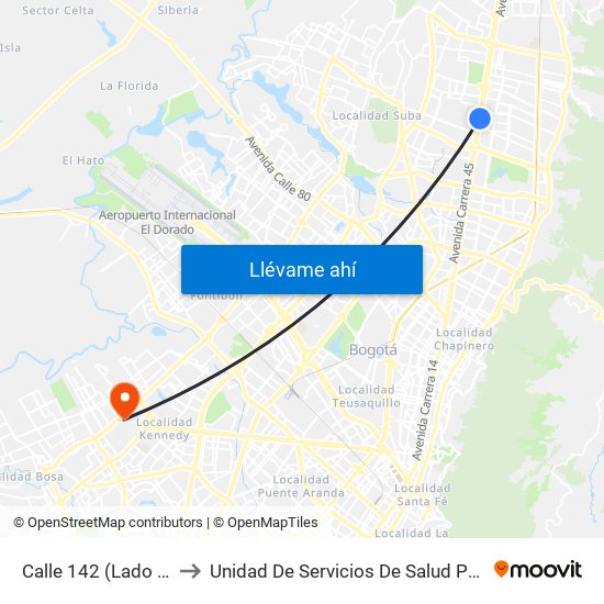 Calle 142 (Lado Norte) to Unidad De Servicios De Salud Patio Bonito map