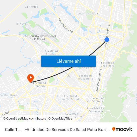 Calle 106 to Unidad De Servicios De Salud Patio Bonito map