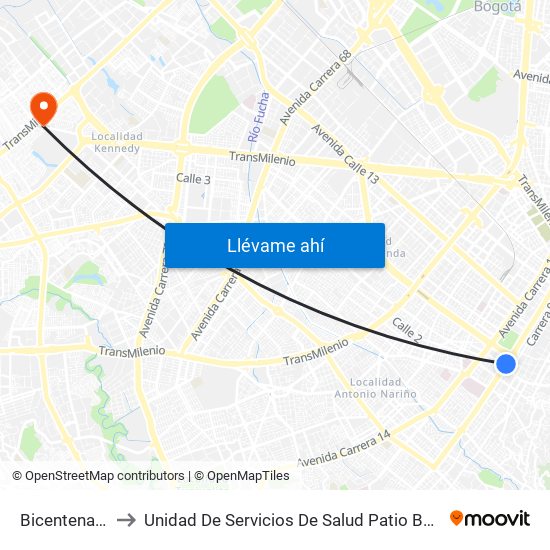 Bicentenario to Unidad De Servicios De Salud Patio Bonito map