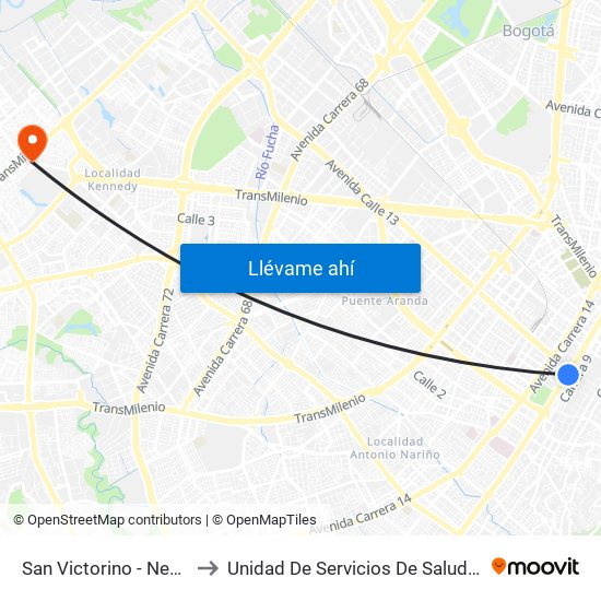 San Victorino - Neos Centro to Unidad De Servicios De Salud Patio Bonito map