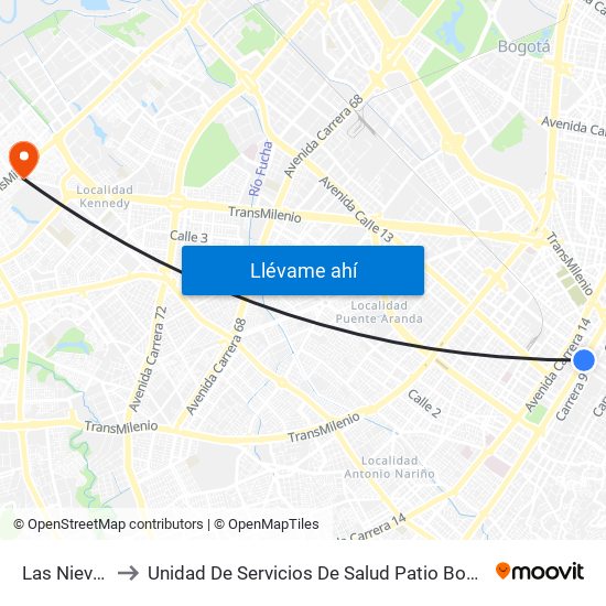 Las Nieves to Unidad De Servicios De Salud Patio Bonito map