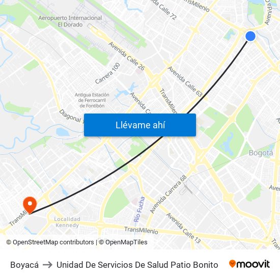 Boyacá to Unidad De Servicios De Salud Patio Bonito map