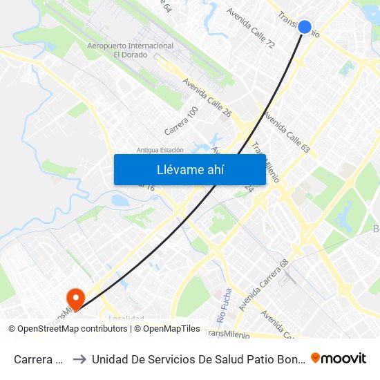 Carrera 90 to Unidad De Servicios De Salud Patio Bonito map