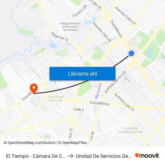 El Tiempo - Cámara De Comercio De Bogotá to Unidad De Servicios De Salud Patio Bonito map