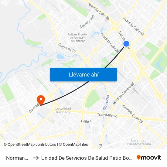 Normandía to Unidad De Servicios De Salud Patio Bonito map